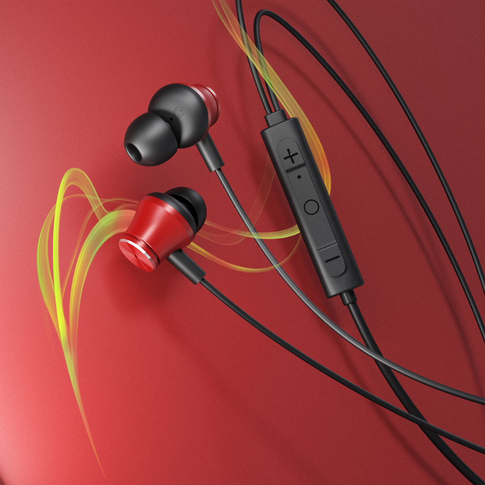 アクティブノイズキャンセリング搭載 ステレオイヤホン（レッド）