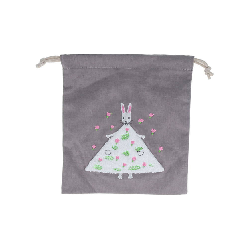 サガラ刺繍巾着 花