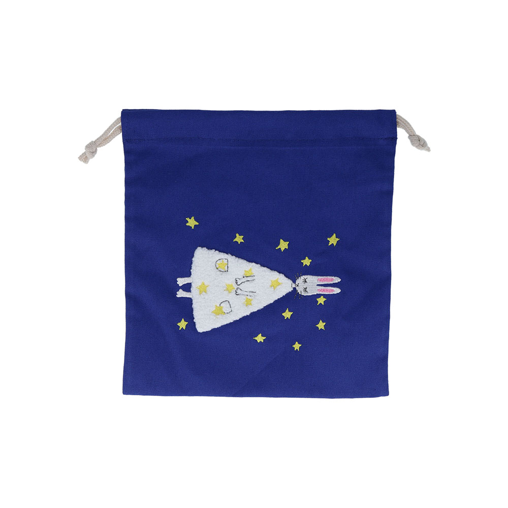 サガラ刺繍巾着 星