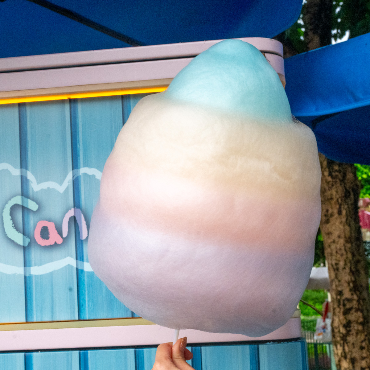 ライトアップスティックが付いた、虹色の大きなわたあめ