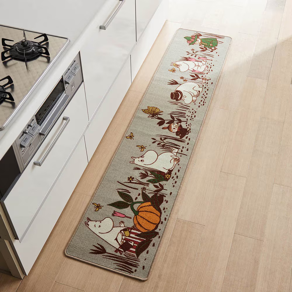 プリントキッチンマット 「ムーミン」　ベージュ系　ロング