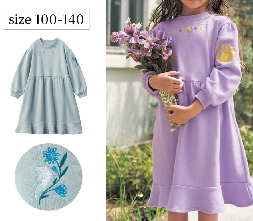 刺繍裏毛ワンピース