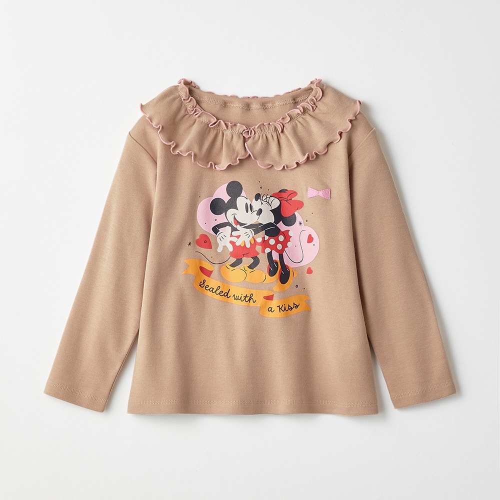 名札ココ 襟フリル長袖プリントTシャツ ミッキー&ミニー