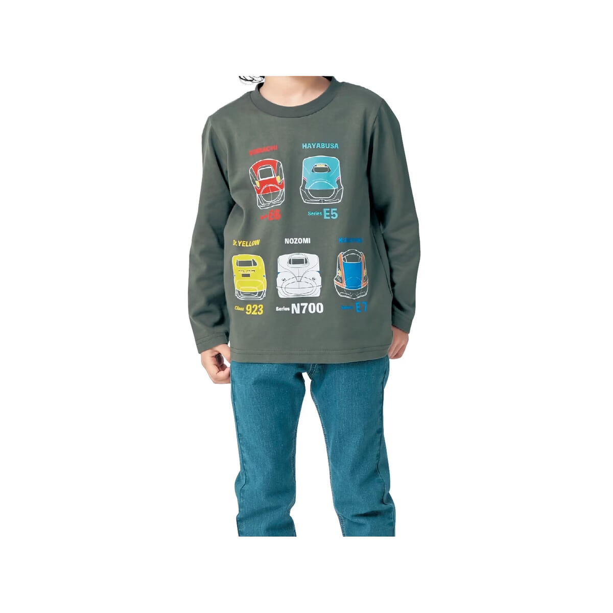 長袖Tシャツ 「新幹線シリーズ」　カーキ　着用イメージ