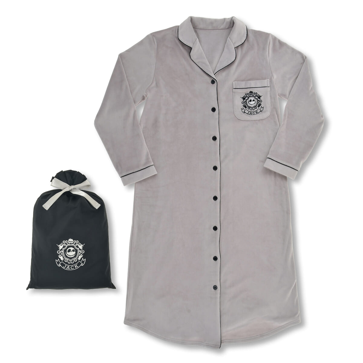 ジャック・スケリントン＆ゼロ 長袖ワンピース 巾着入り Hotel like Collection from the movie “Tim Burton's The Nightmare Before Christmas” 