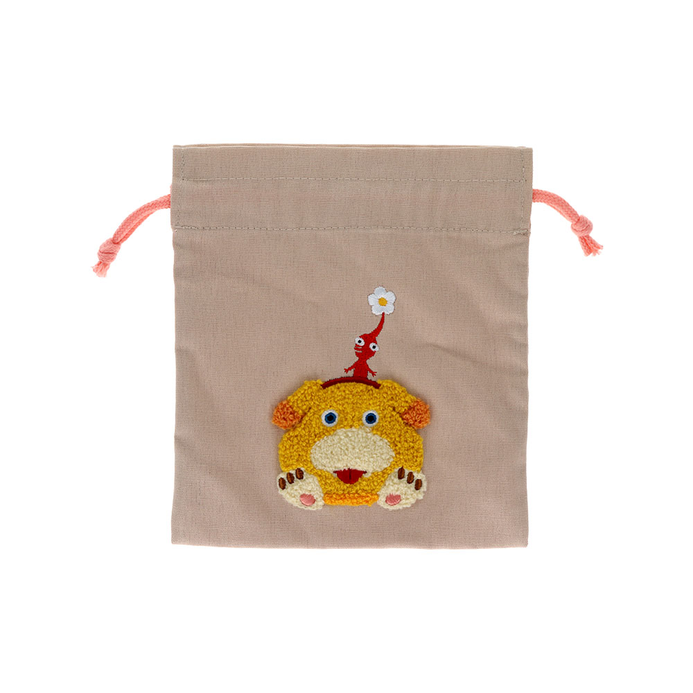 サガラ刺繍巾着　ベージュ