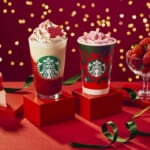 スターバックス「ホリデーシーズン2025」ストロベリー & ジョイフルメドレー ティー フラペチーノ／ストロベリー ムース & ジョイフルメドレー ティー ラテ