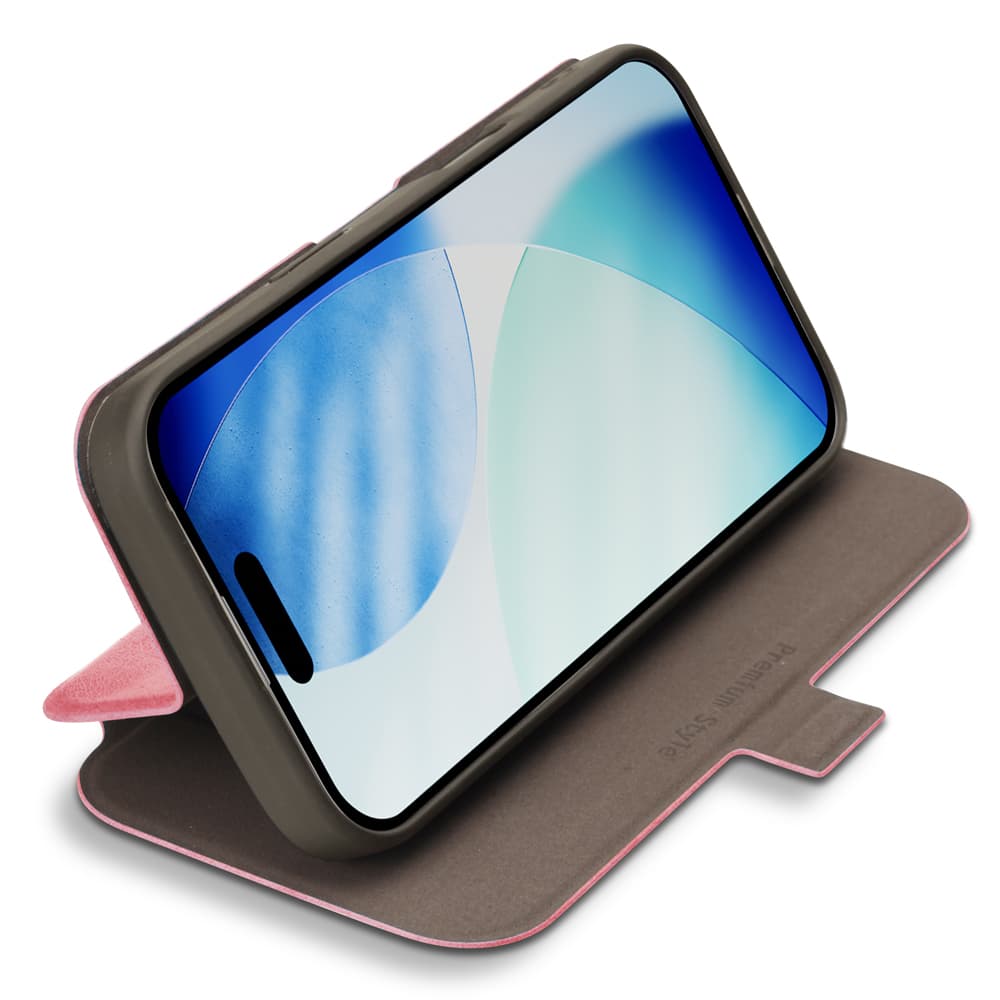 iPhone 17用 スリムフリップカバー(ダスティピンク)横スタンド