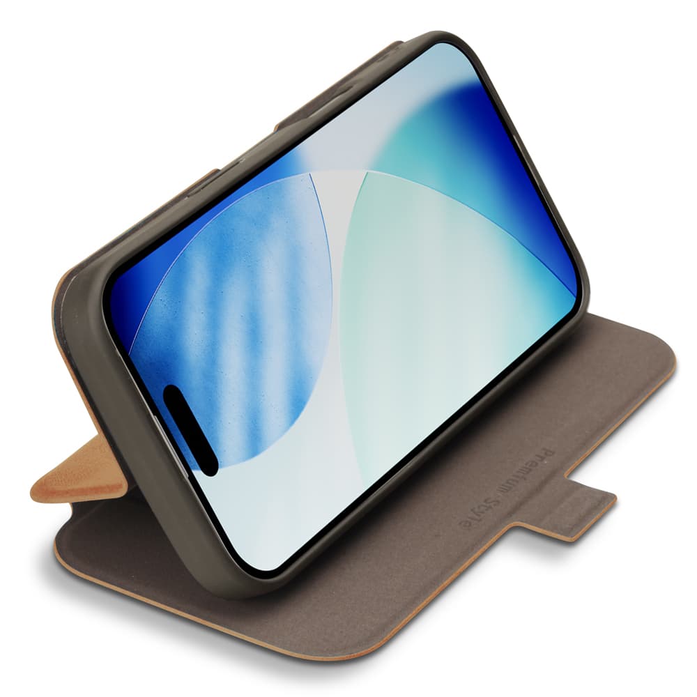 iPhone 17用 スリムフリップカバー(キャメル)横スタンド