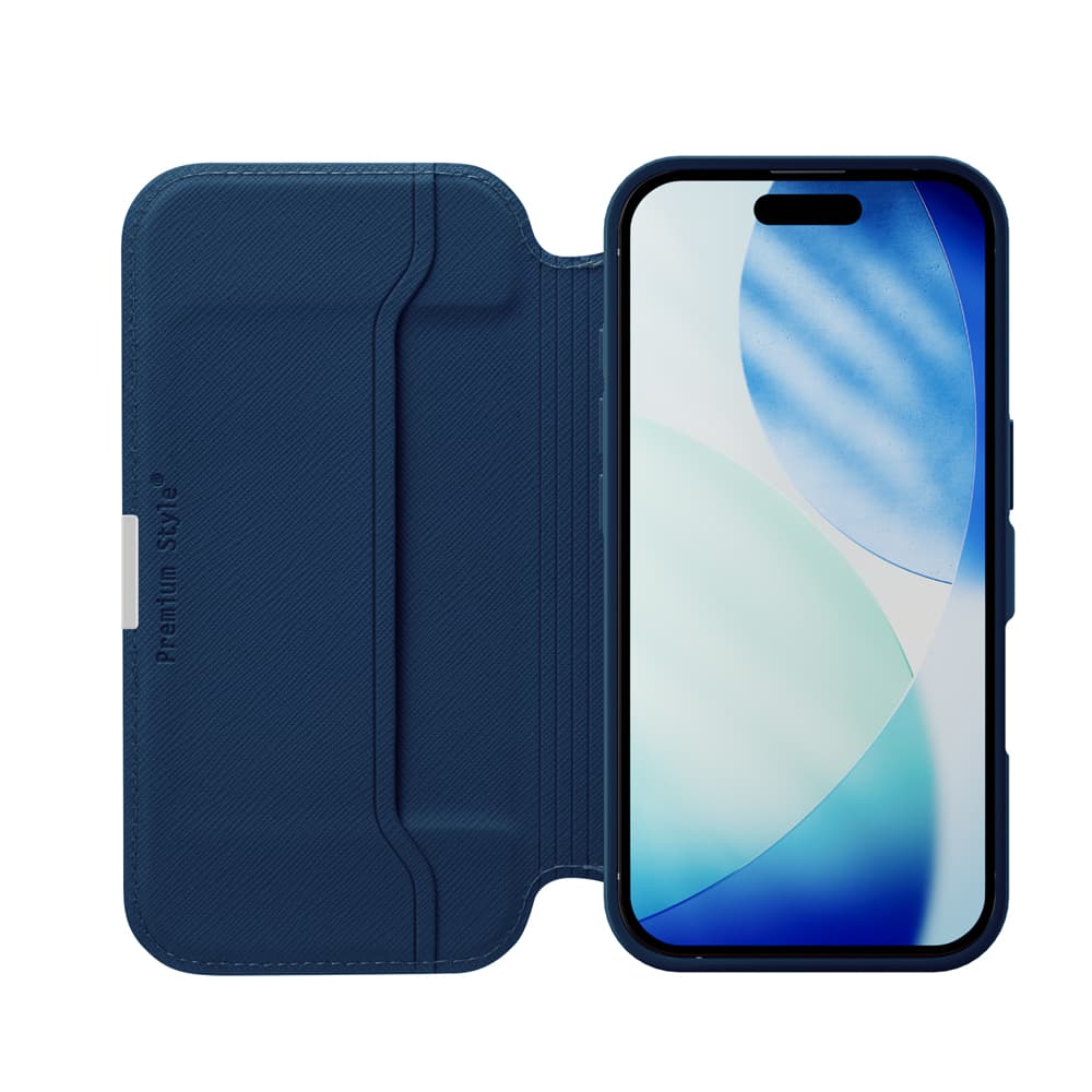 iPhone 17用 ガラスフリップケース（サフィアーノ調/ネイビー）内側