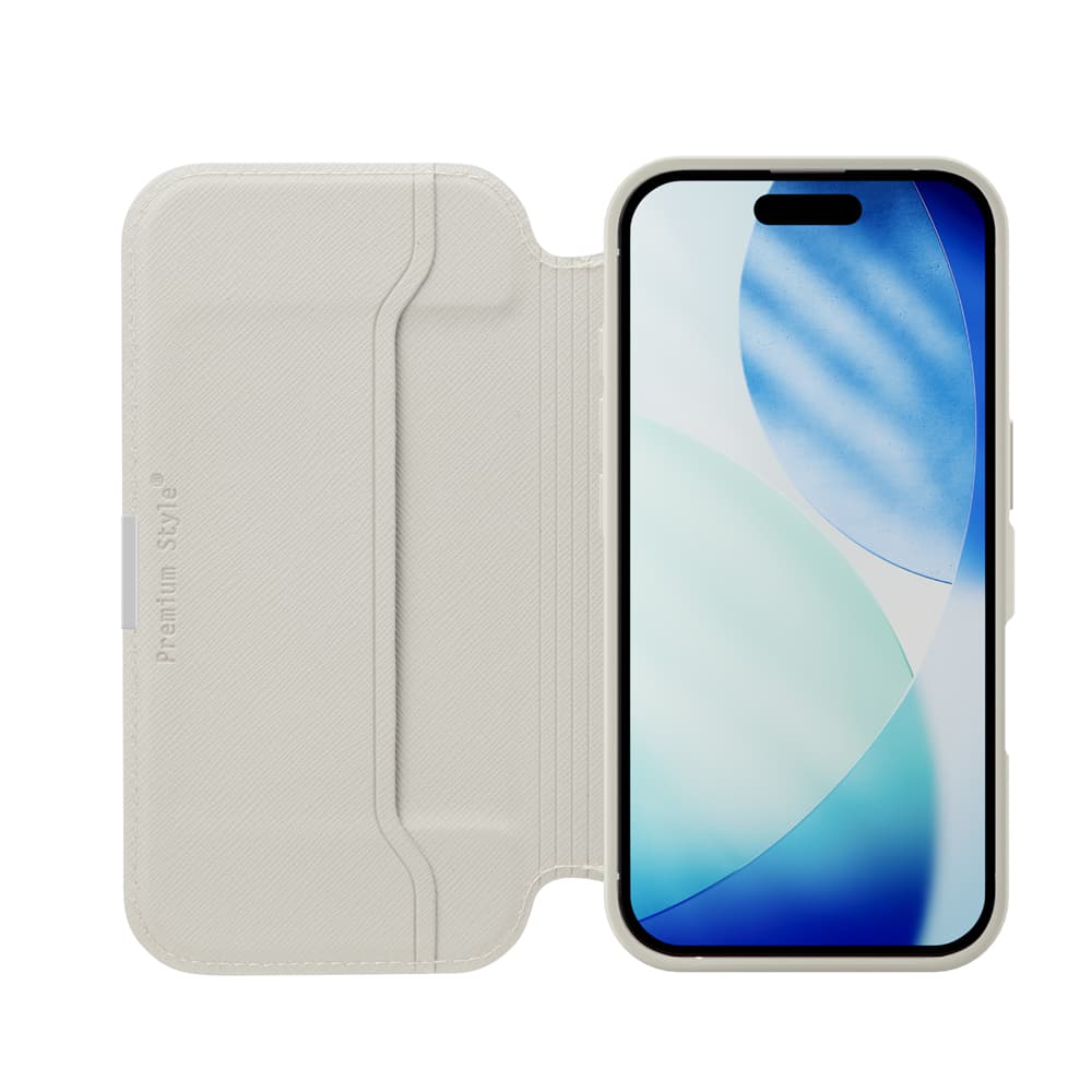 iPhone 17用 ガラスフリップケース（サフィアーノ調/グレー）内側