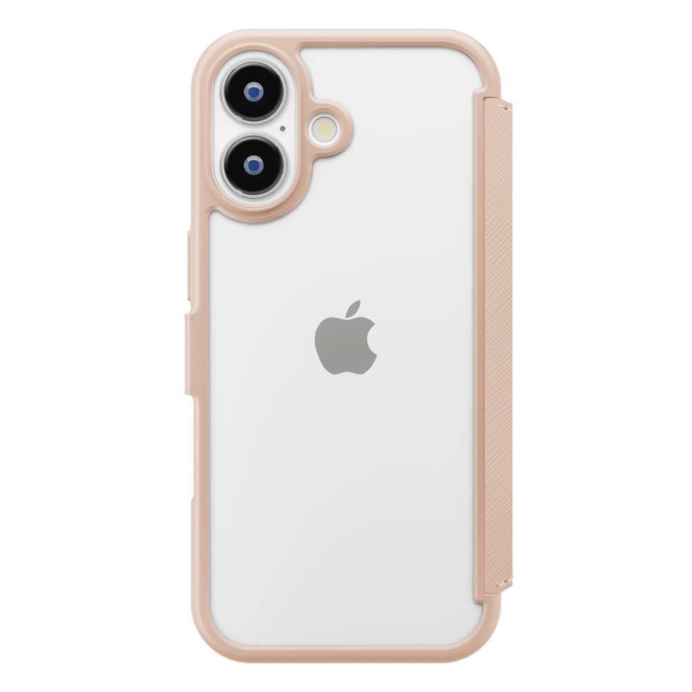 iPhone 17用 ガラスフリップケース（サフィアーノ調/ピンク）背面