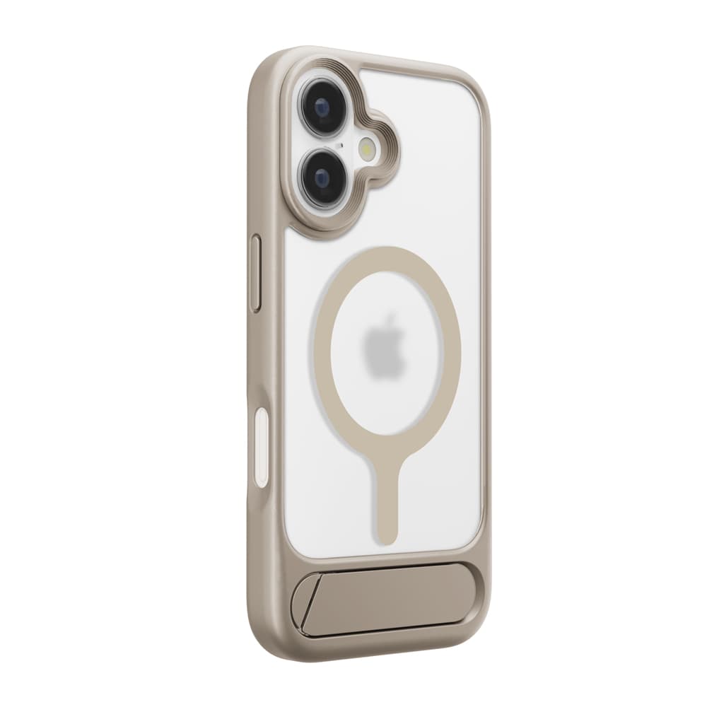 iPhone17 用 スタンド付きハイブリッドケース（MagSafe対応）ベージュ（背面・斜め）