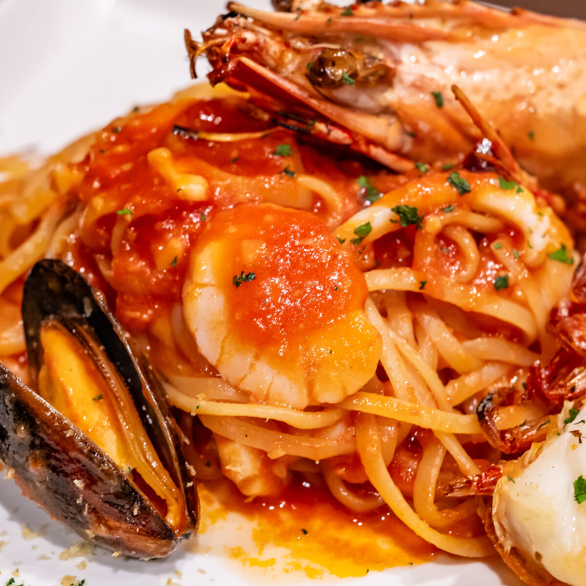 ハウステンボス/ピノキオ「天然大海老のトマトソースリングイネ」海老