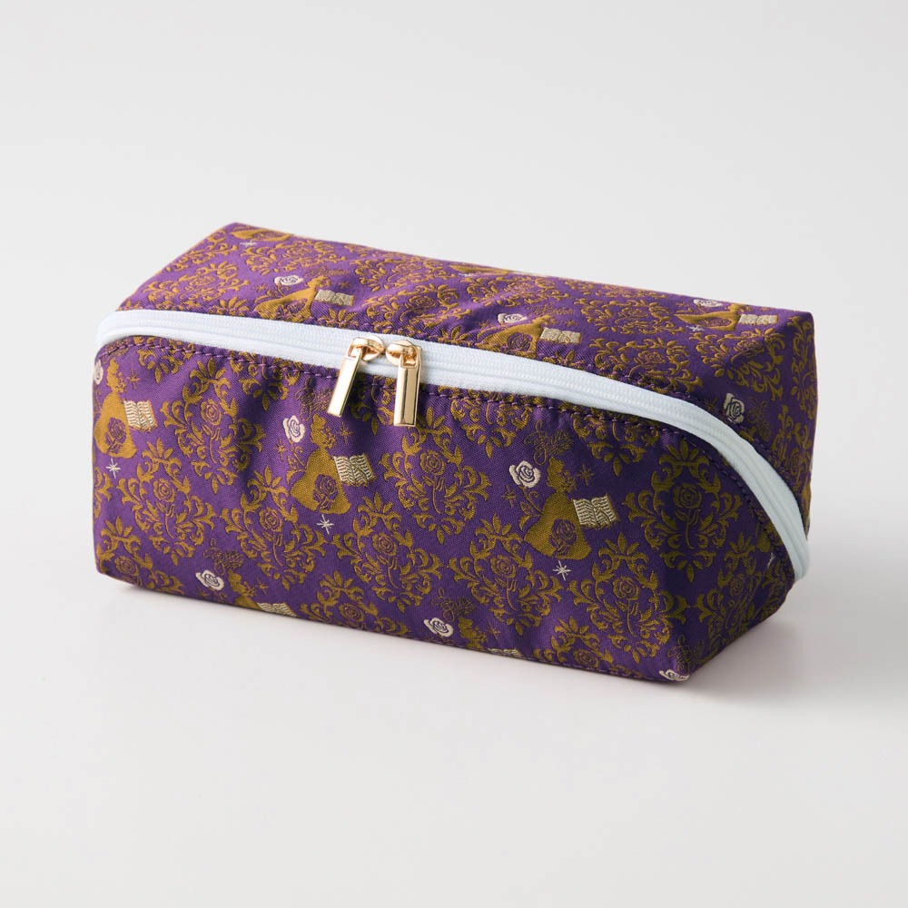 織り柄が美しいジャカード素材のがばっと開くポーチ　ベル