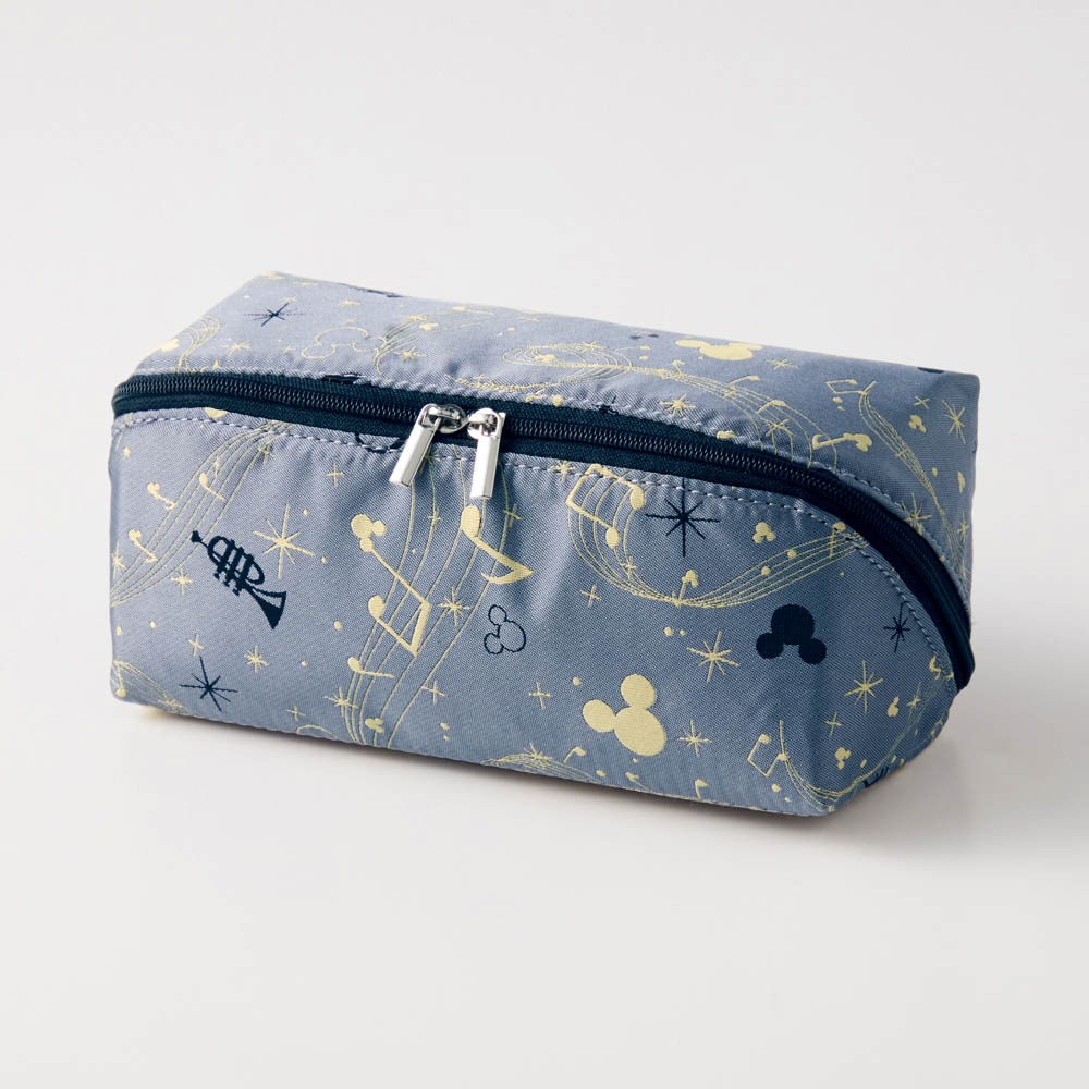 織り柄が美しいジャカード素材のがばっと開くポーチ　ミッキーモチーフ