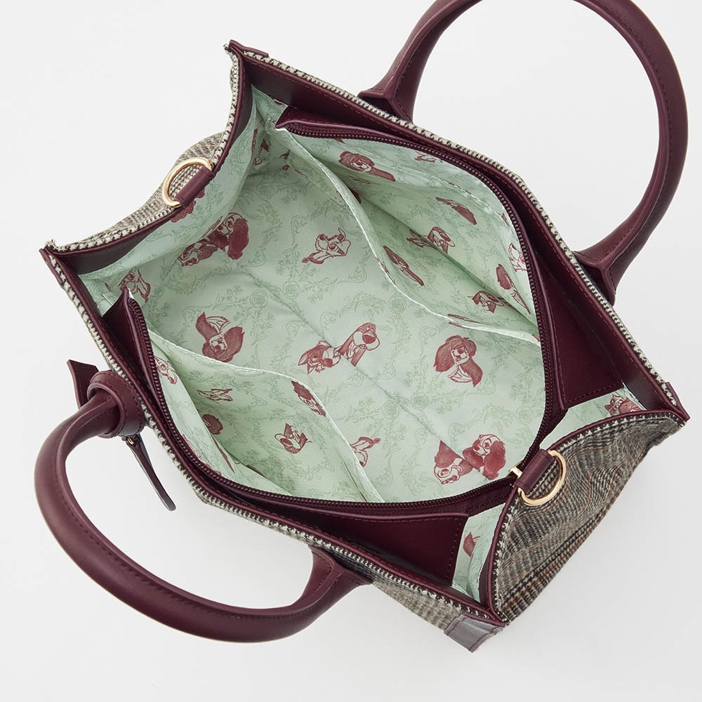 革付属ツイードチェックのミニバッグ オープン時