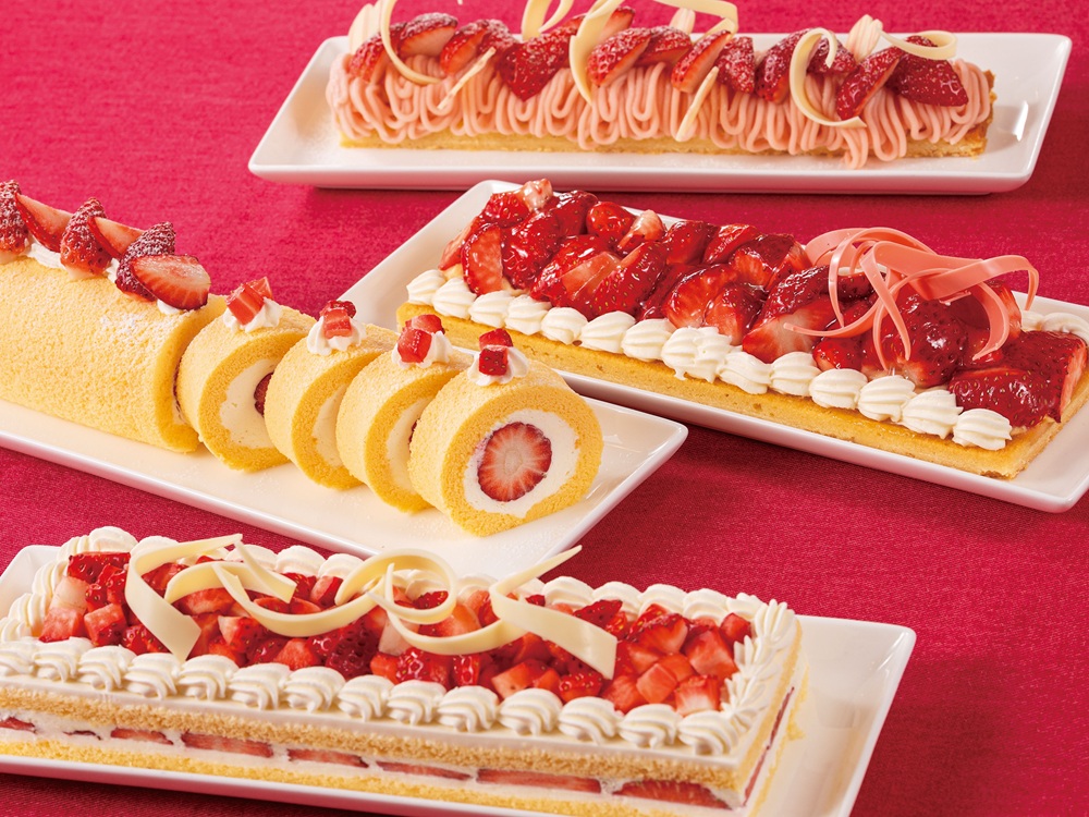 いちごショートケーキ、ロールケーキ、タルト、モンブランタルト