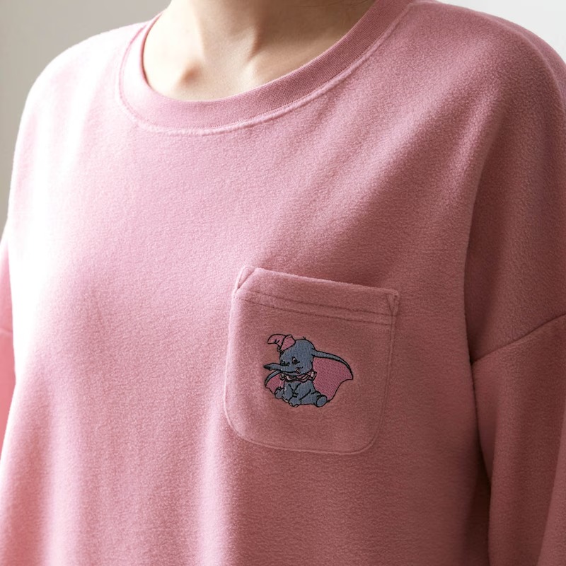 レディース肌側綿フリースチュニックパジャマ ダンボ 刺繍アップ