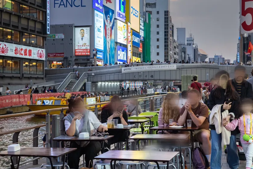 道頓堀川を一望できる人気のテラス席 道頓堀 屋台村 祭のテラス席:道頓堀川を一望できる