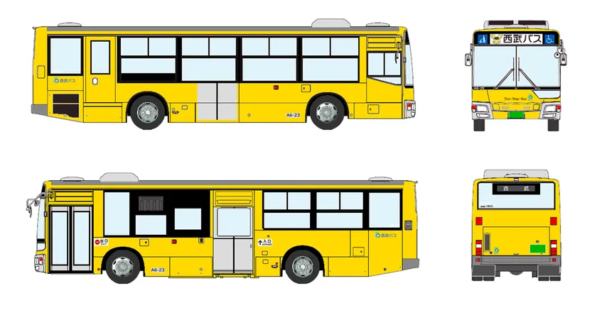 西武バス「きいろいバス」イメージ　車体全体が黄色で彩られたデザイン