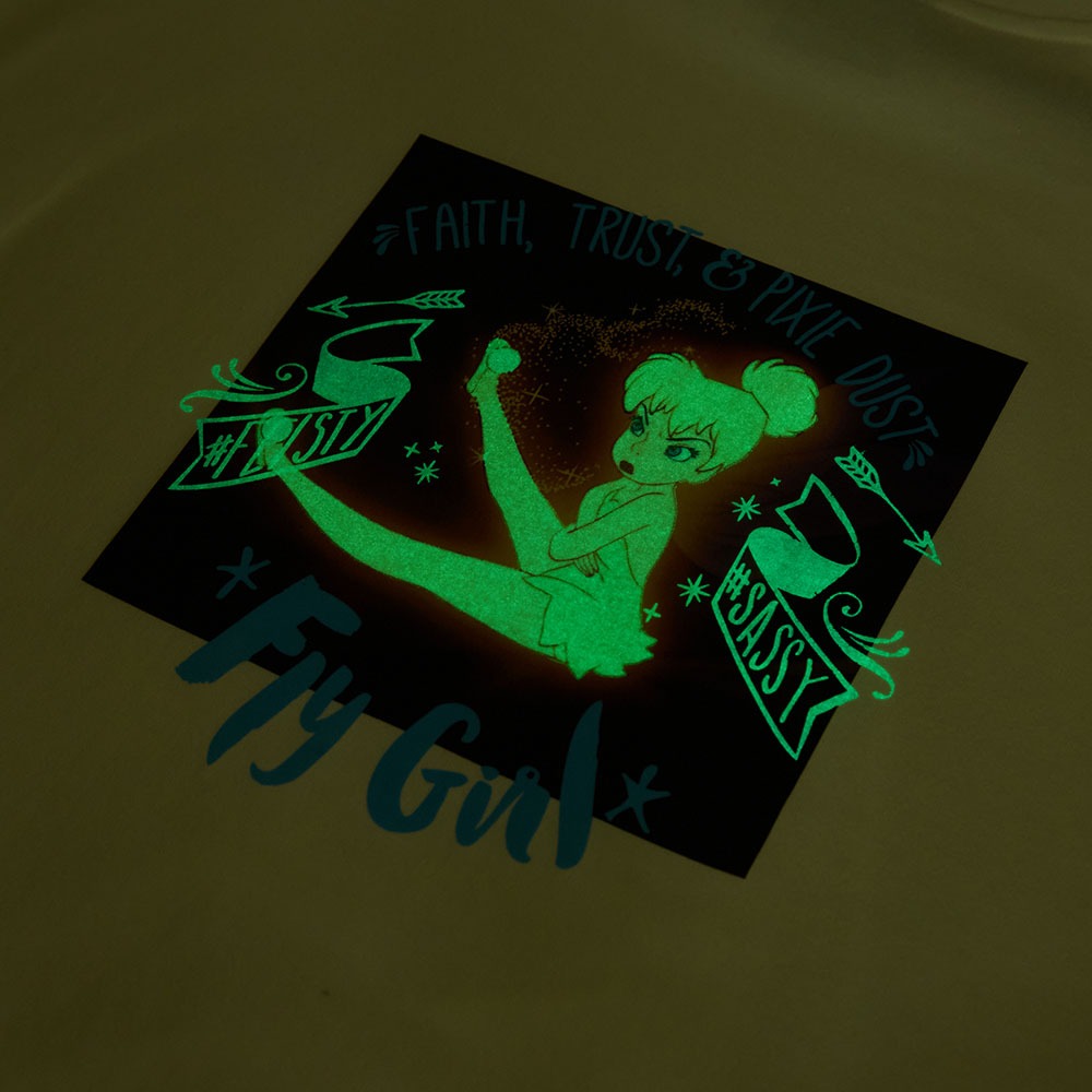 ユニセックス蓄光プリント長袖Tシャツ　ティンカー・ベル　蓄光時