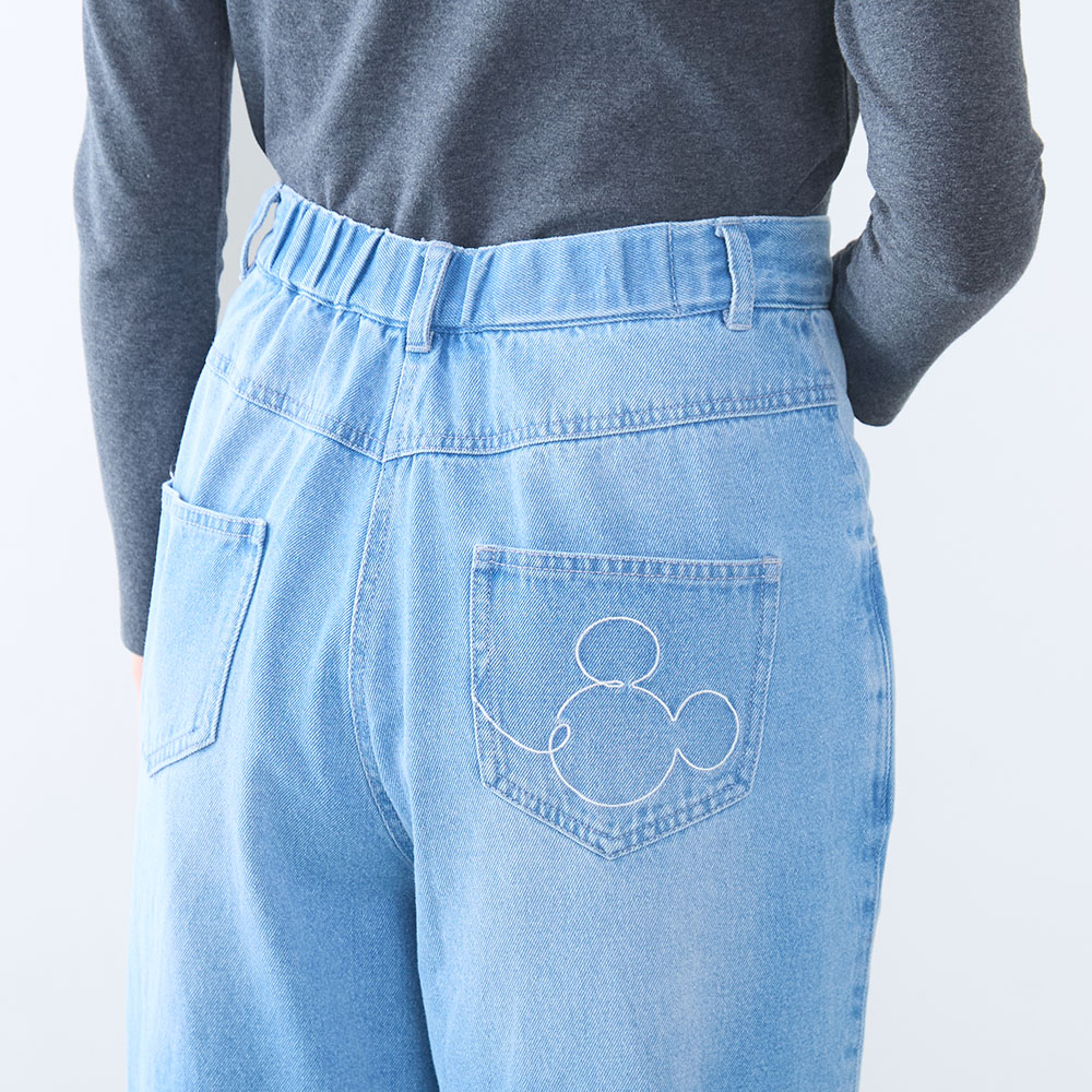 サイド切替デニムパンツ　後ろゴム