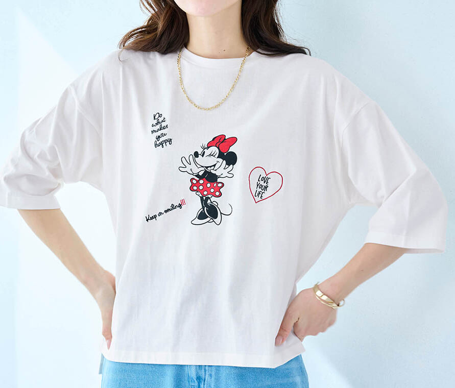 プリント＆刺しゅう五分袖Ｔシャツ　ミニー