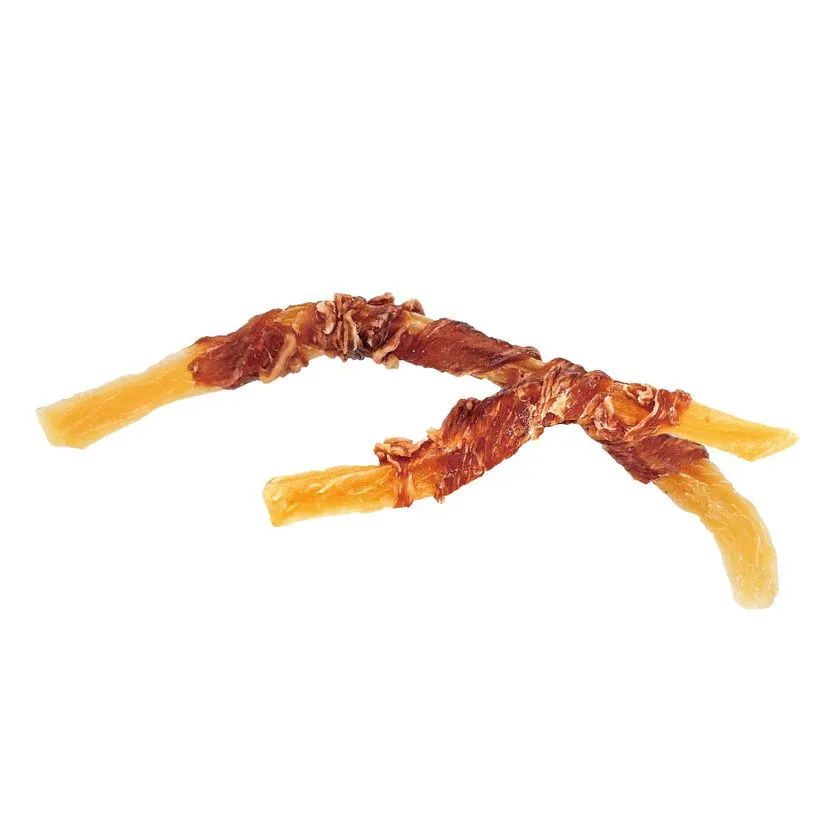 さつまいもベースに肉を巻いたスティックおやつ