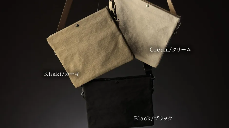 クリーム・カーキ・ブラックの3色展開ordicoサコッシュ