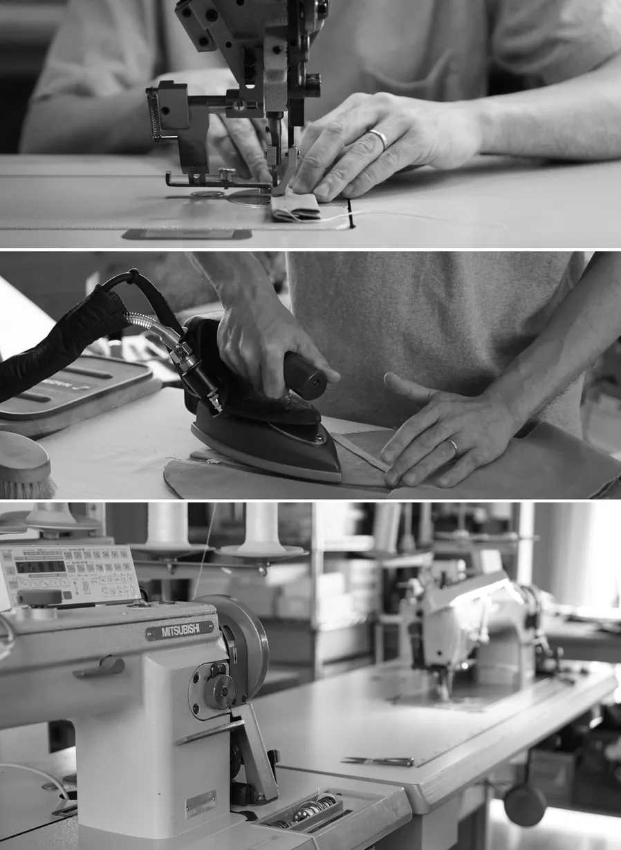 ミシン縫製と仕上げ工程を写したordicoの製造風景