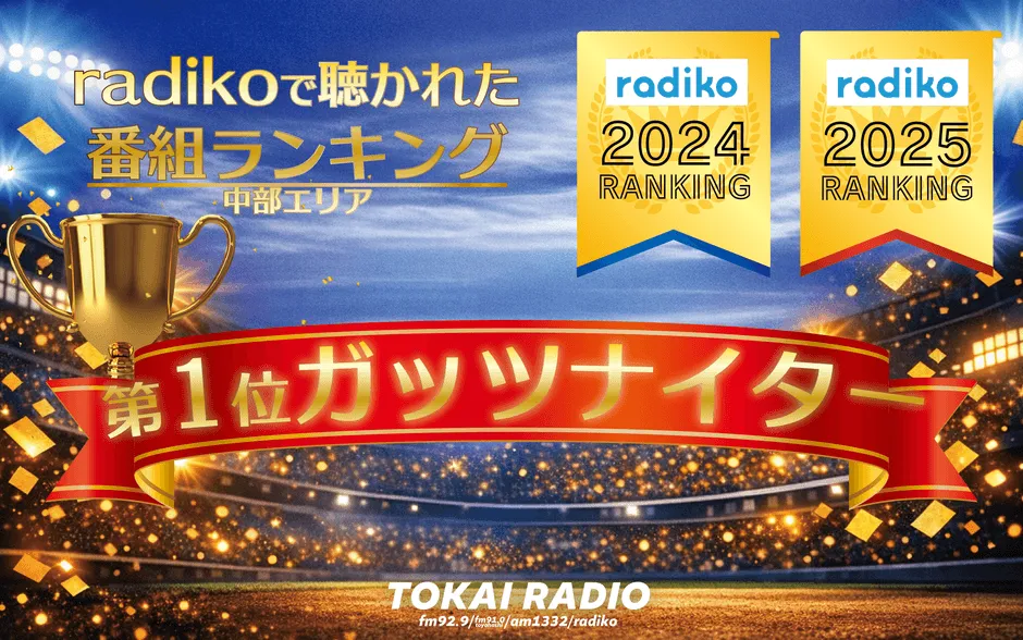 ガッツナイターのradiko年間ランキング中部エリア1位獲得ビジュアル