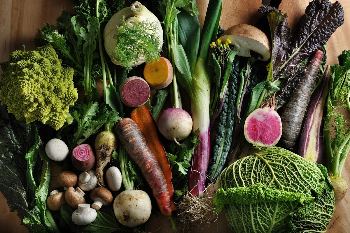 色鮮やかな旬野菜が並ぶBiwacollageの食材イメージ