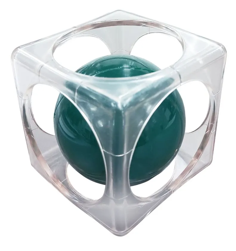 透明キューブに深緑の球体を収めたドアキューブ深緑の単体カット