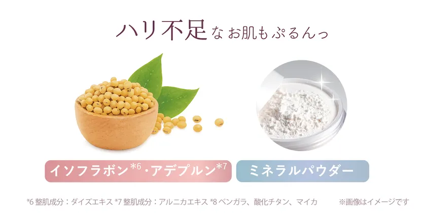 イソフラボンとアデプルン、ミネラルパウダーの訴求画像