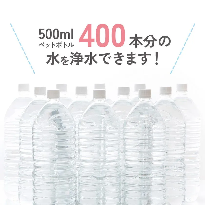 500mlペットボトル400本分の浄水性能を示すビジュアル