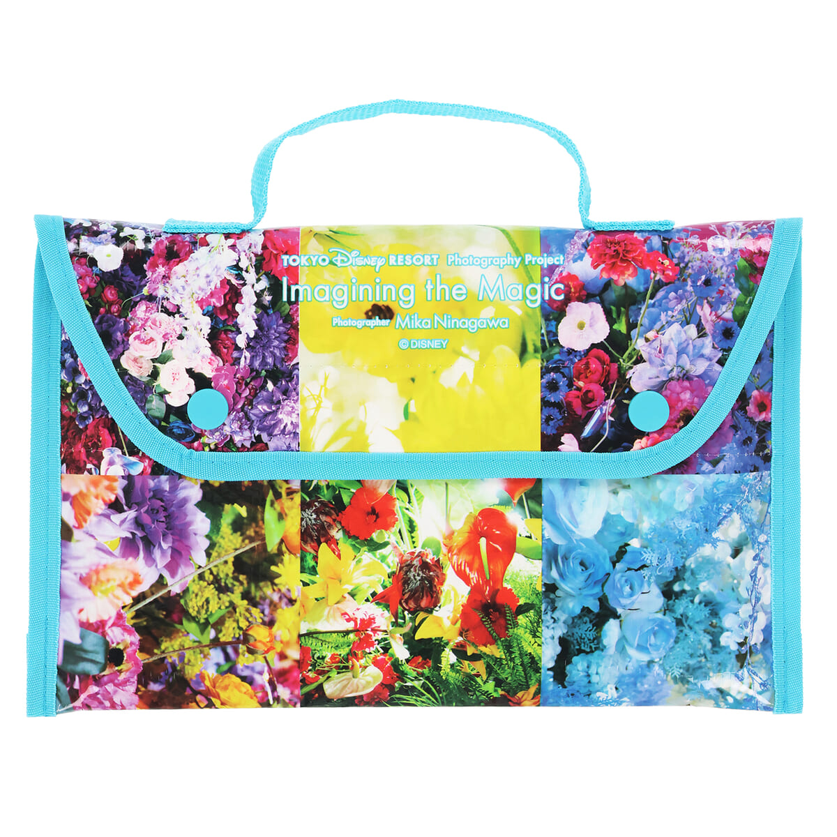 持ち運びに便利なブルーの取っ手が付いたレジャーシート収納ケース