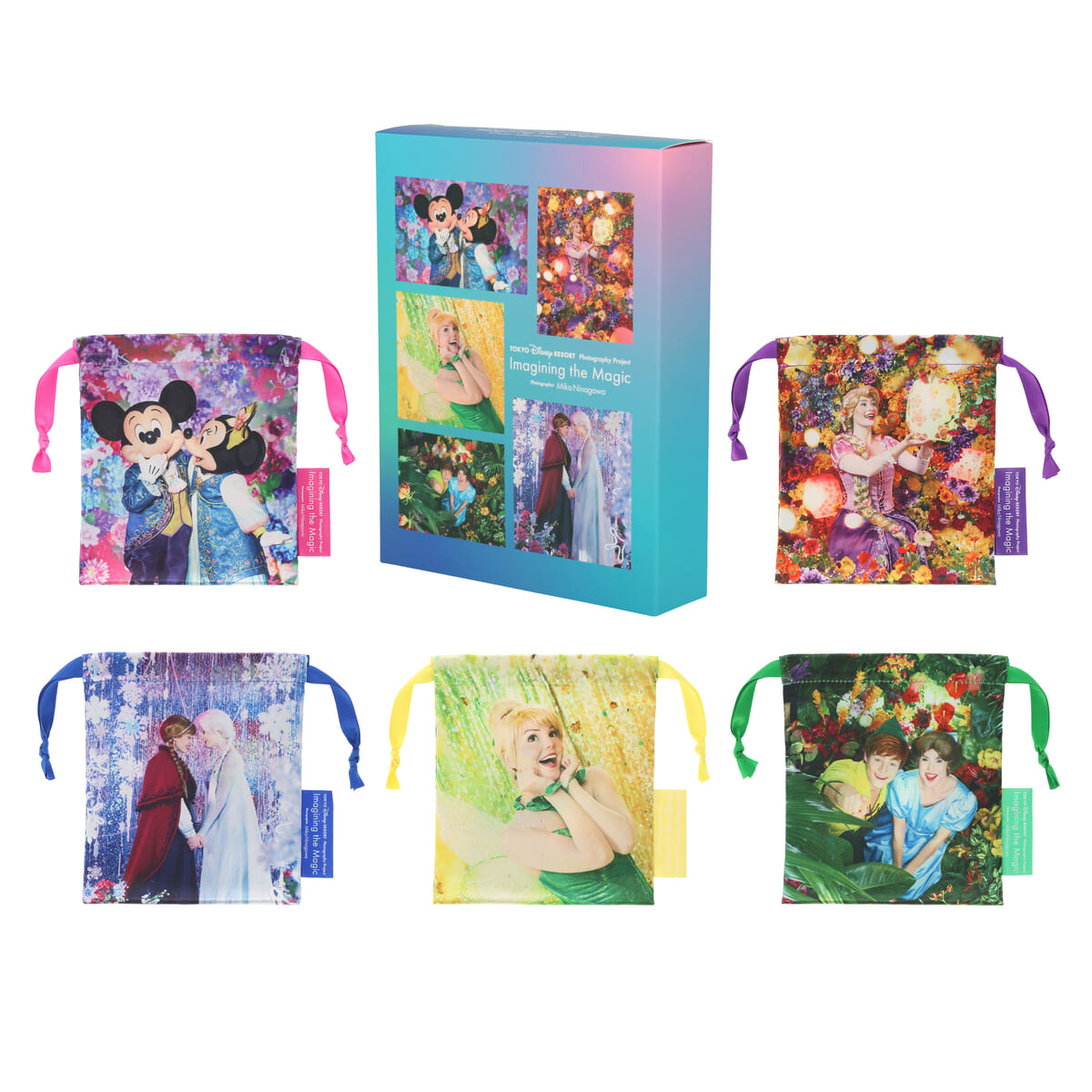 蜷川実花撮影のキャラクターたちがデザインされた全5種のきんちゃくが揃うボックス