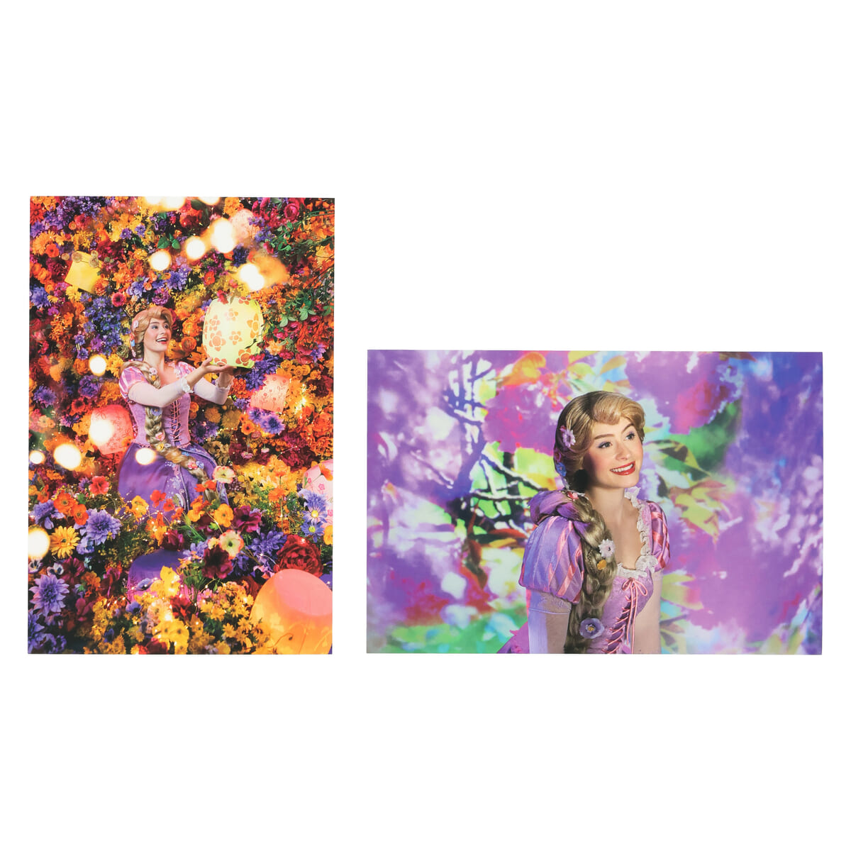 「ラプンツェル」と「フリン・ライダー」の映画のようなワンシーンを切り取ったポストカード