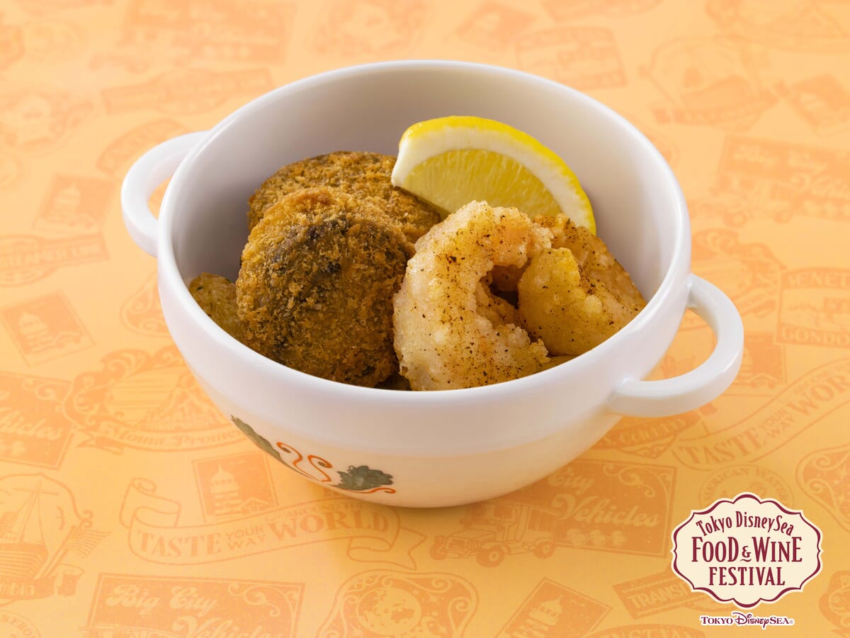 イカスミのアランチーニとシュリンプフリット