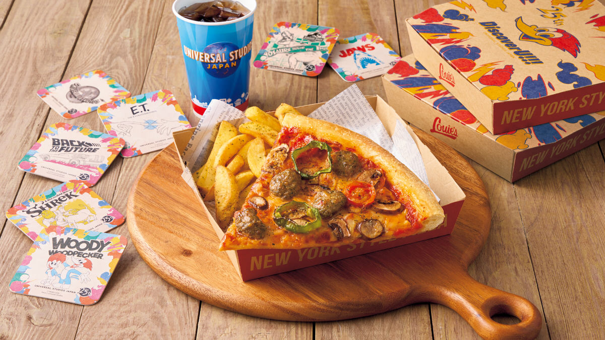 ユニバーサル・スタジオ・ジャパン／ルイズ N.Y. ピザパーラー「ミートボール・ピッツァ 25周年コースターセット」