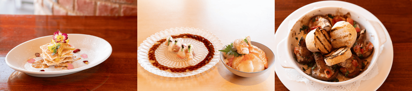 3品の盛り付け料理