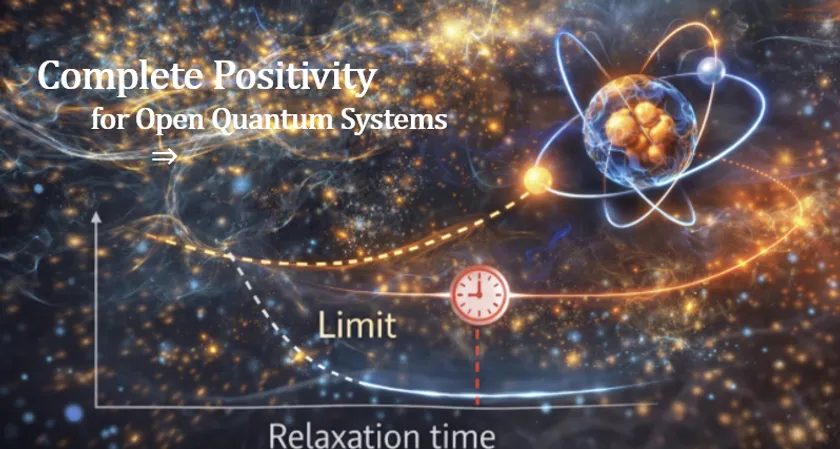 量子力学の20年来の未解決問題に答えを示す理論成果!芝浦工業大学「量子緩和速度の普遍的上限証明」 開放量子系における完全正値性と量子緩和速度の上限を示した概念図