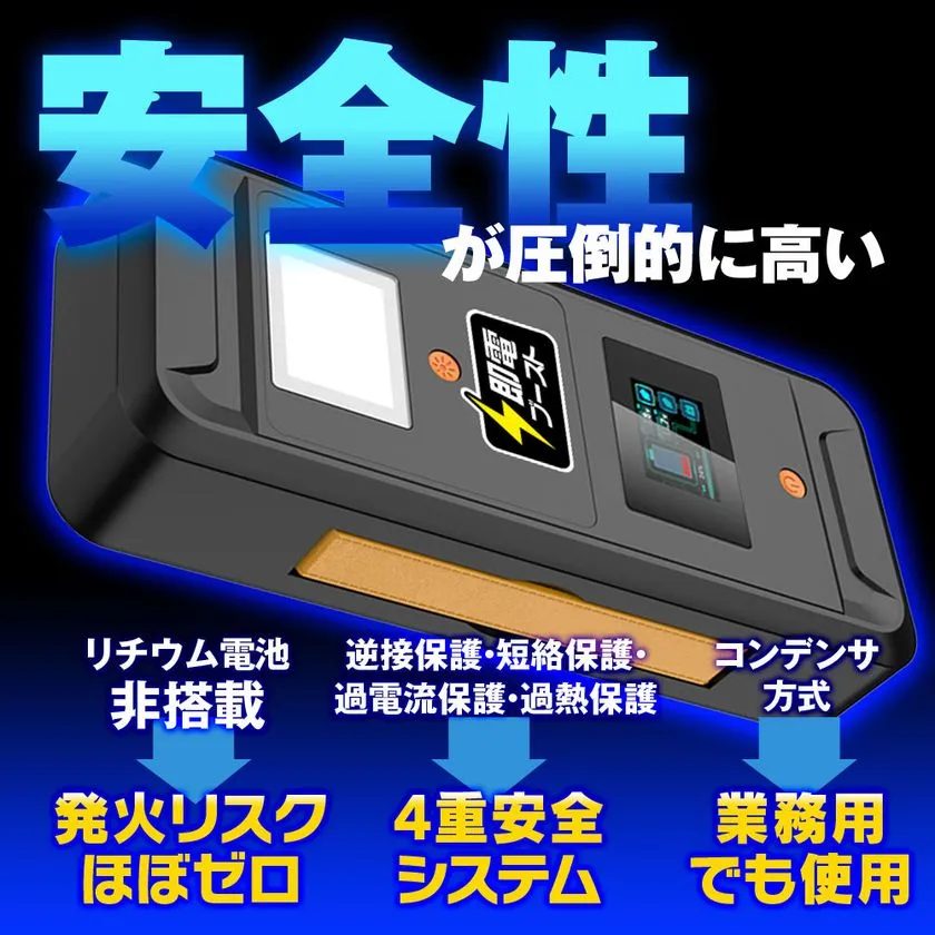 充電不要で10年以上使える高安全設計!MAXWIN「バッテリーレスジャンプスター K-CJS01」 4重安全システムのイメージ