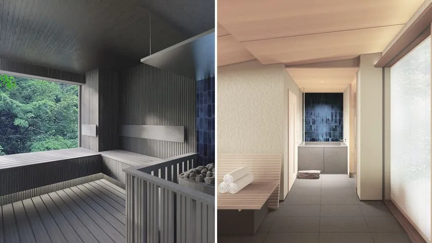 客室サウナと休憩スペース