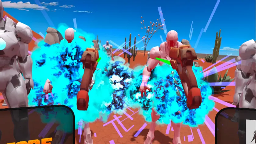 砂漠ステージでの一人称視点の戦闘シーン