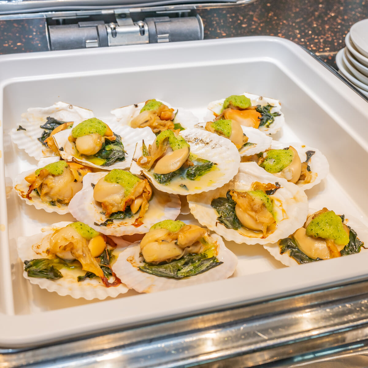 ホタテのグリル ロックフェラースタイル