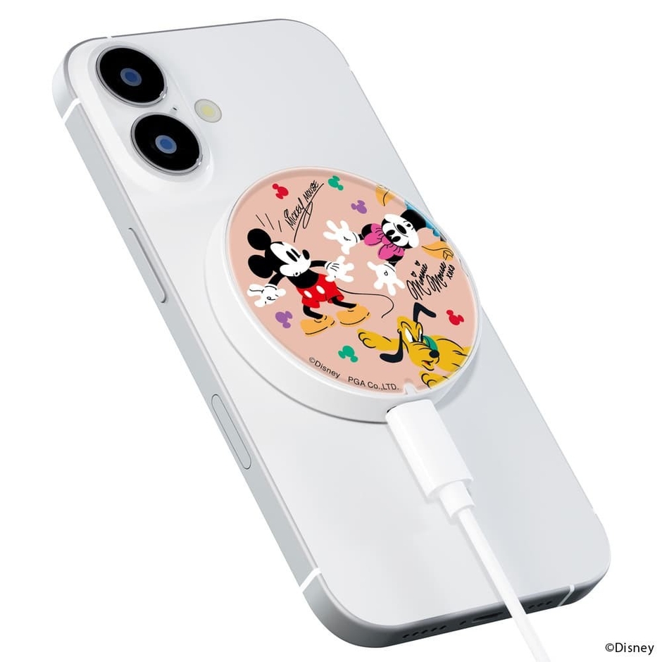 マグネット式ワイヤレス充電器(ミッキー&ミニー)装着