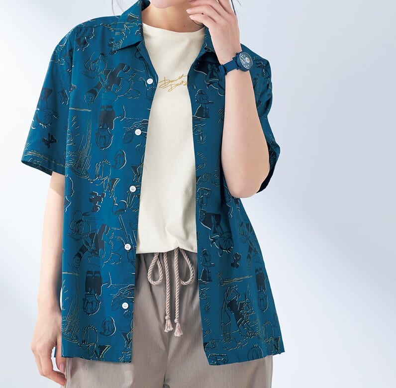 ユニセックス開襟シャツ「ドナルドダック」