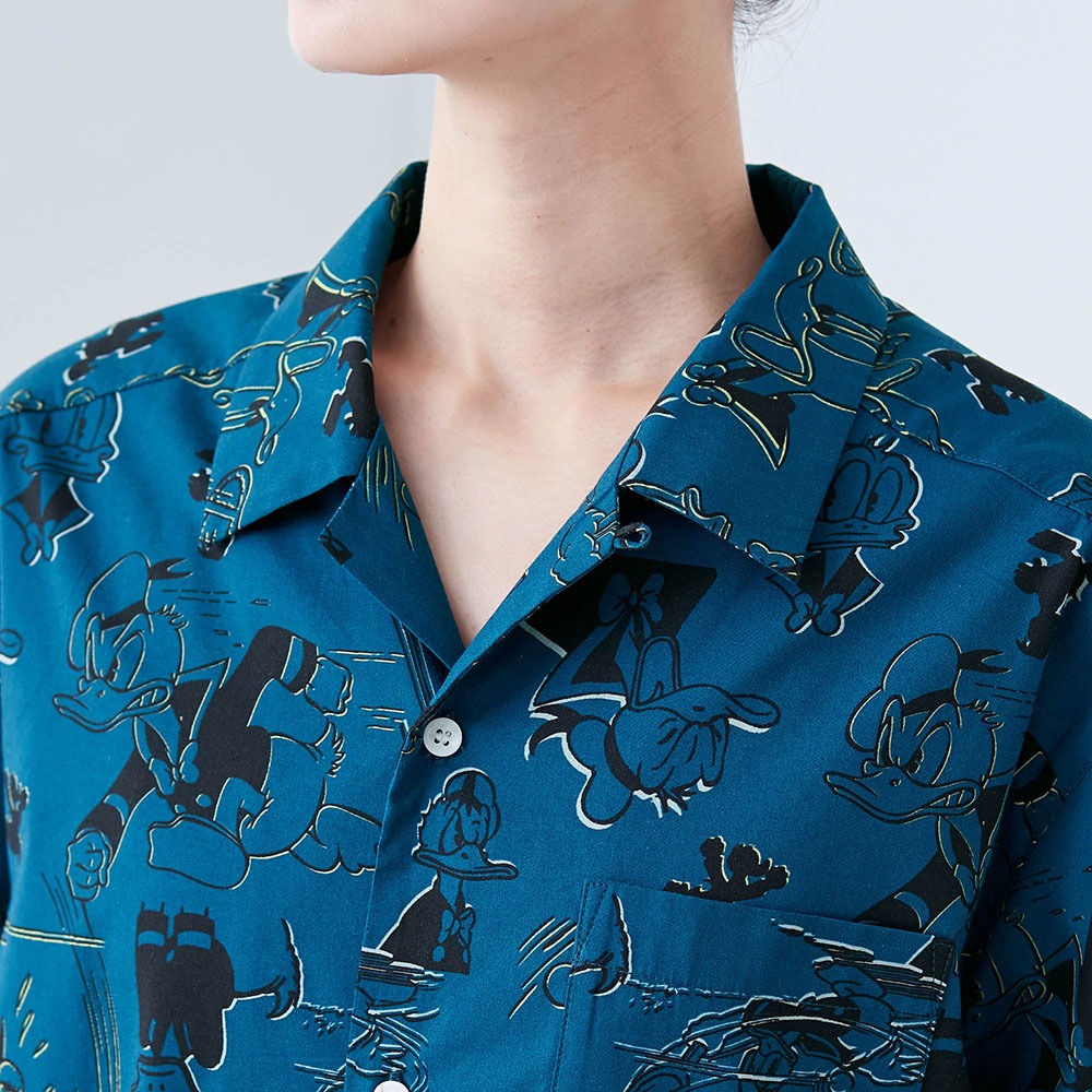 ユニセックス開襟シャツ「ドナルドダック」 白ボタン